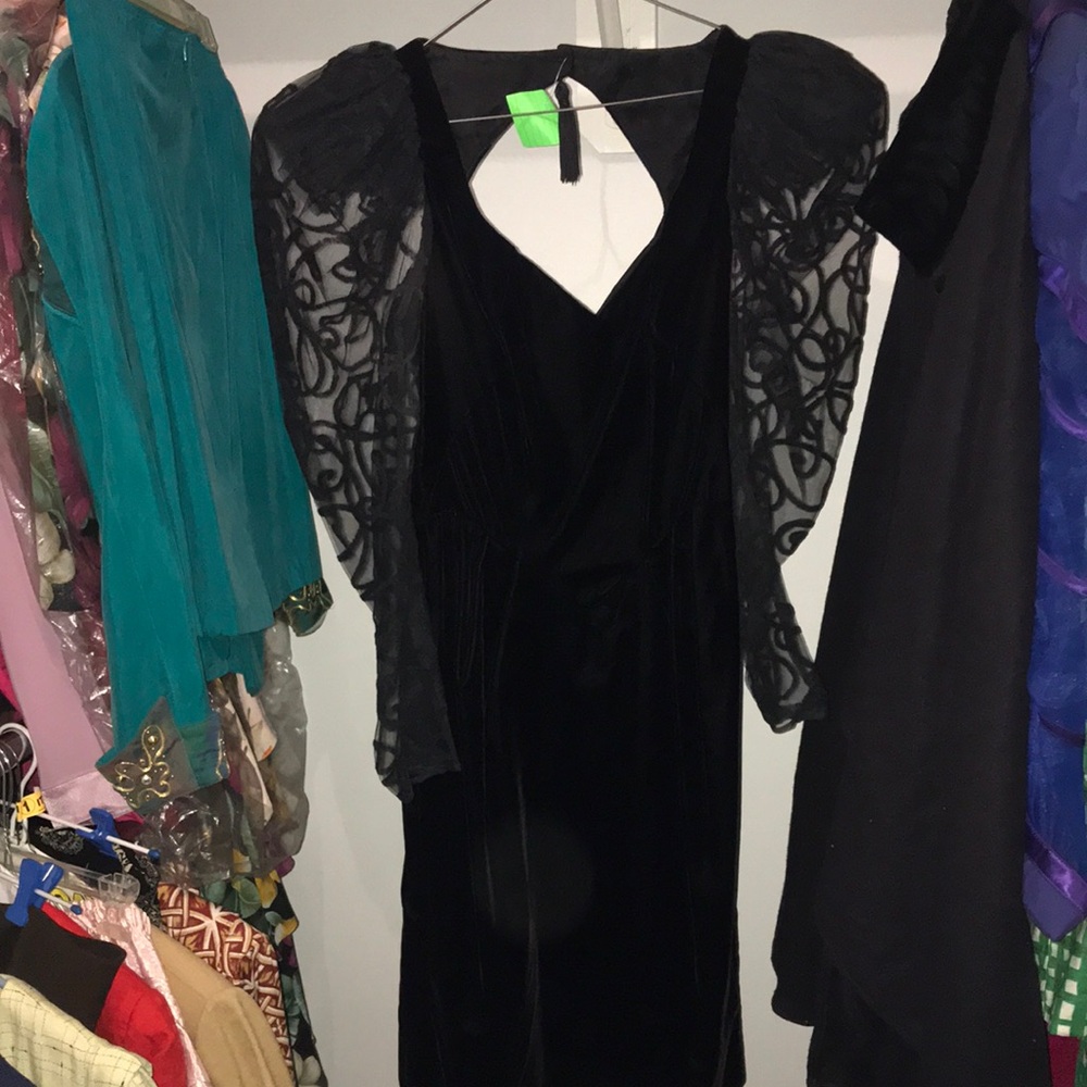 Vintage David Howard Climax Karen Okada - Black Velvet Dress with Sheer Sleeves